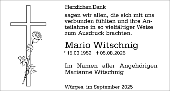 Traueranzeige von Mario Witschnig von Camberger Anzeiger