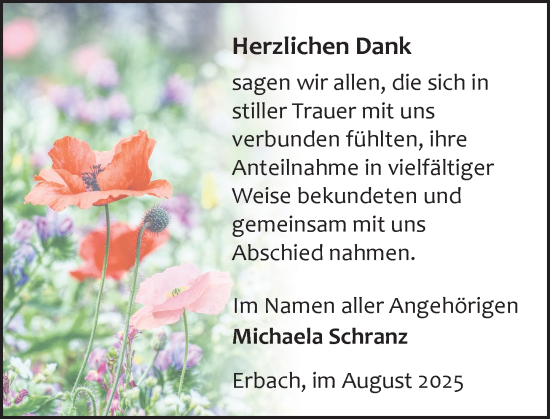 Traueranzeige von Martina Schranz von Odenwälder Echo