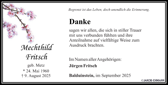 Traueranzeige von Mechthild Fritsch von Nassauische Neue Presse