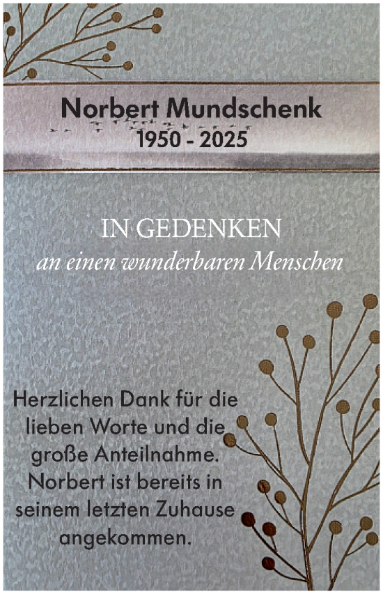 Traueranzeige von Norbert Mundschenk von Rüsselsheimer Echo