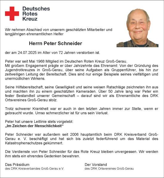 Traueranzeige von Peter Schneider von Groß-Gerauer Echo