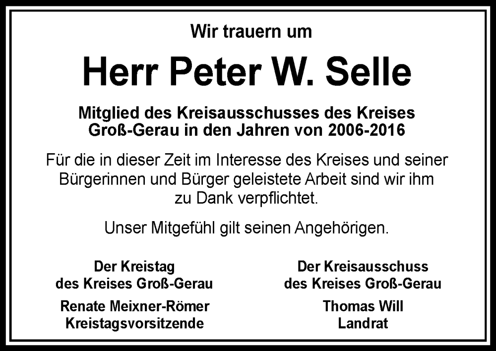  Traueranzeige für Peter  Selle vom 13.09.2025 aus Groß-Gerauer Echo