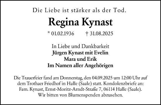 Traueranzeige von Regina Kynast von Darmstädter Echo