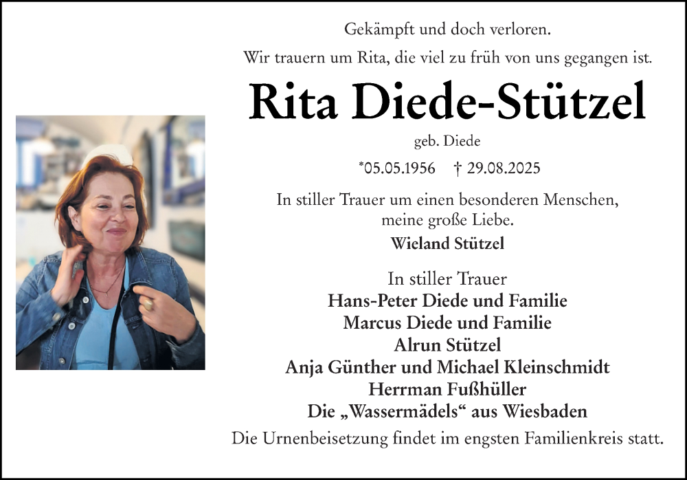  Traueranzeige für Rita Diede-Stützel vom 13.09.2025 aus Wiesbadener Kurier