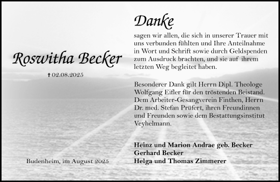 Traueranzeige von Roswitha Becker von Allgemeine Zeitung Mainz