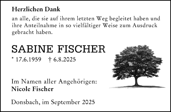 Traueranzeige von Sabine Fischer von Dill Block