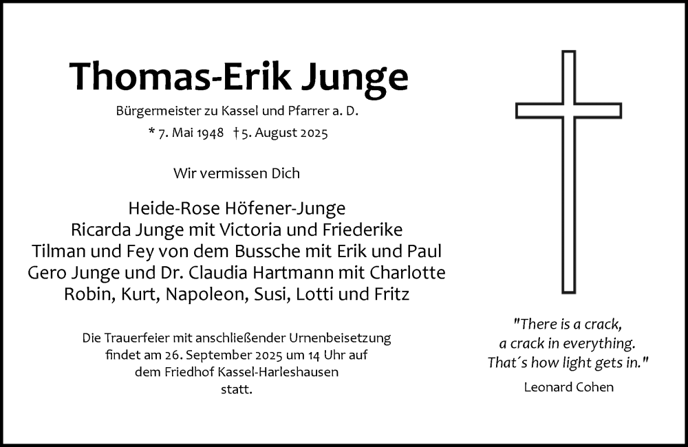  Traueranzeige für Thomas-Erik Junge vom 20.09.2025 aus Wiesbadener Kurier