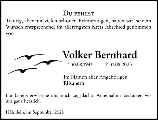 Traueranzeige von Volker Bernhard von Darmstädter Echo