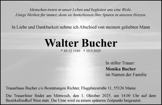 Traueranzeige von Walter Bucher von Allgemeine Zeitung Mainz