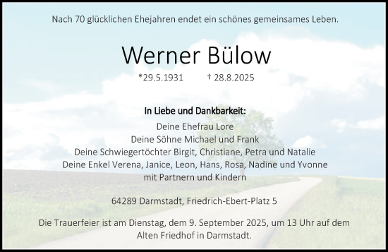 Traueranzeige von Werner Bülow von Darmstädter Echo