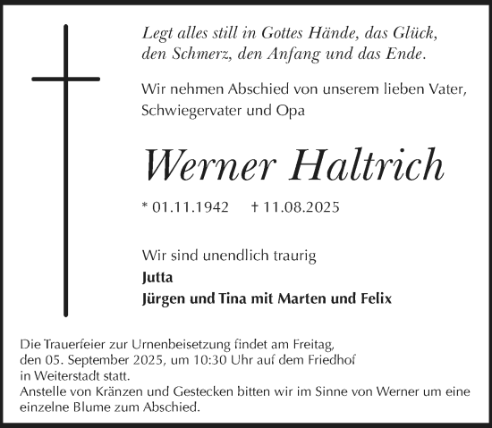 Traueranzeige von Werner Haltrich von Darmstädter Echo