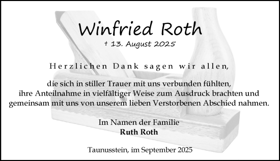 Traueranzeige von Winfried Roth von Wiesbadener Kurier