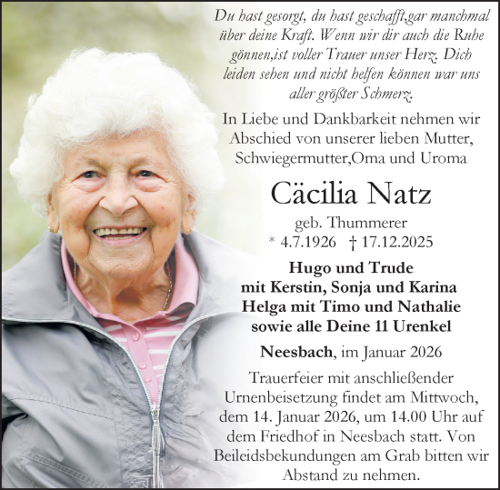 Traueranzeige von Cäcilia Natz von Camberger Anzeiger
