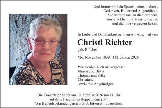 Traueranzeige von Christl Richter von Starkenburger Echo