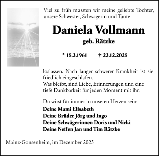 Traueranzeige von Daniela Vollmann von Wiesbadener Kurier