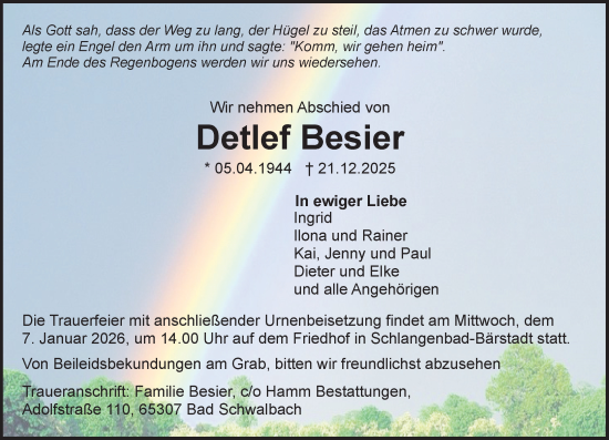 Traueranzeige von Detlef Besier von Wiesbadener Kurier