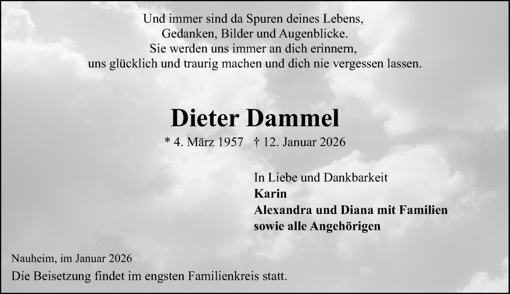  Traueranzeige für Dieter Dammel vom 24.01.2026 aus Groß-Gerauer Echo