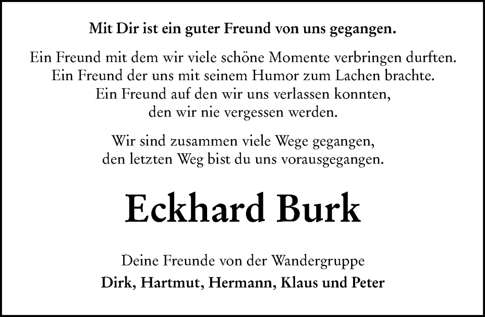  Traueranzeige für Eckhard Burk vom 28.01.2026 aus Hinterländer Anzeiger