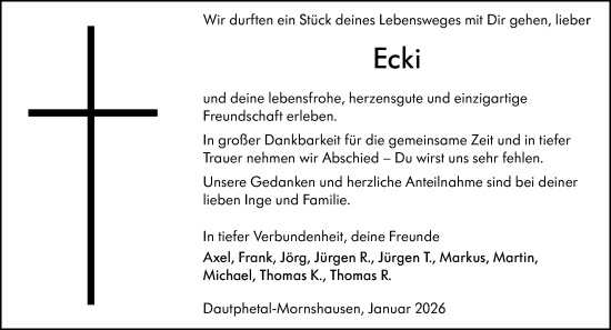 Traueranzeige von Ecki  von Hinterländer Anzeiger