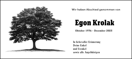 Traueranzeige von Egon Krolak von Darmstädter Echo