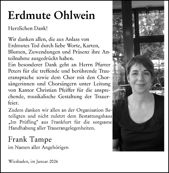 Traueranzeige von Erdmute Ohlwein von Wiesbadener Kurier