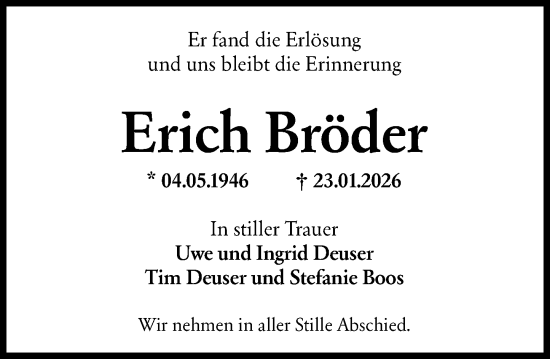 Traueranzeige von Erich Bröder von Wiesbadener Kurier