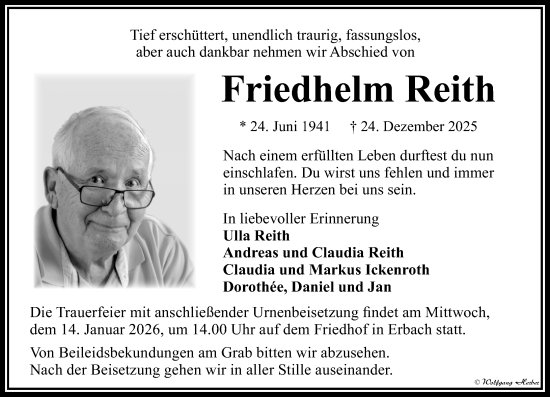 Traueranzeige von Friedhelm Reith von Camberger Anzeiger