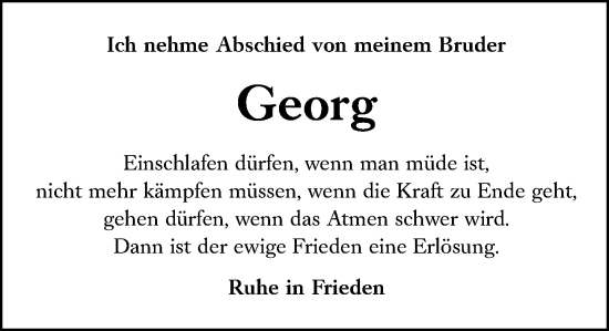 Traueranzeige von Georg  von Camberger Anzeiger