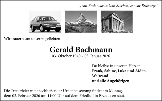 Traueranzeige von Gerald Bachmann von Darmstädter Echo