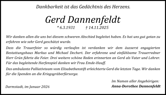 Traueranzeige von Gerd Dannenfeldt von Darmstädter Echo