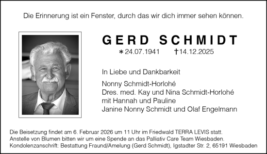 Traueranzeige von Gerd Schmidt von Wiesbadener Kurier