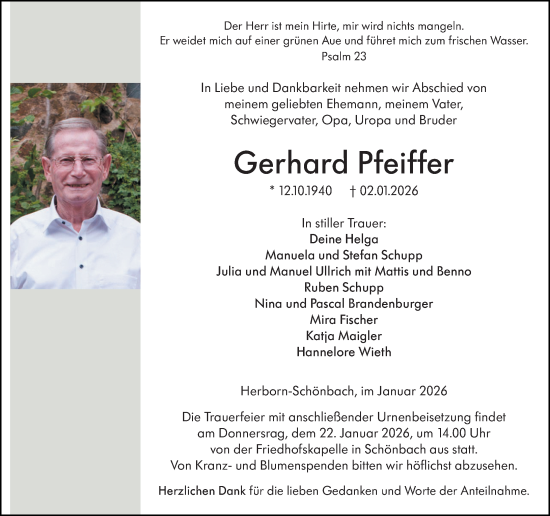 Traueranzeige von Gerhard Pfeiffer von Dill Block