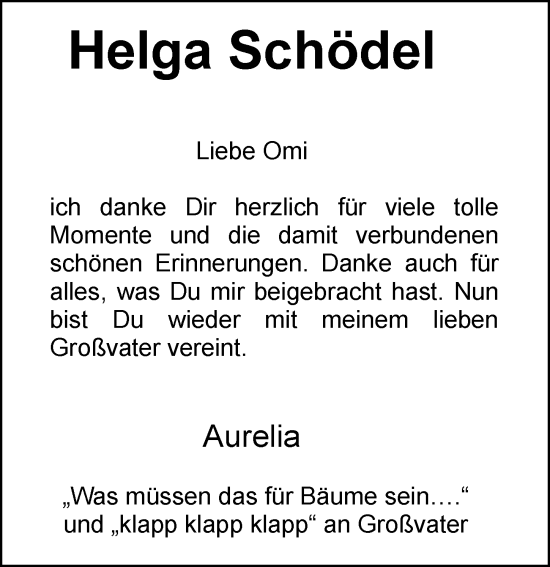 Traueranzeige von Helga Schödel von Darmstädter Echo