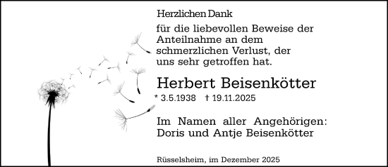 Traueranzeige von Herbert Beisenkötter von Rüsselsheimer Echo