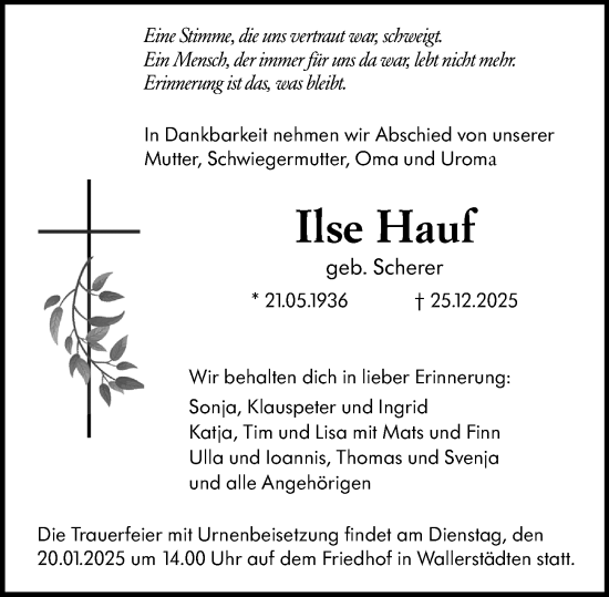 Traueranzeige von Ilse Hauf von Groß-Gerauer Echo