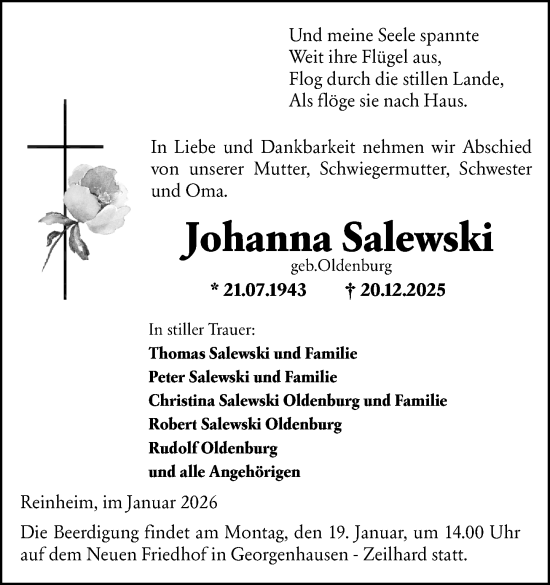 Traueranzeige von Johanna Salewski von Darmstädter Echo