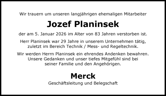Traueranzeige von Jozef Planinsek von Darmstädter Echo