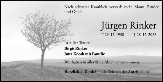 Traueranzeige von Jürgen Rinker von Wetzlarer Neue Zeitung