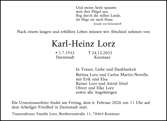 Traueranzeige von Karl-Heinz Lorz von Darmstädter Echo