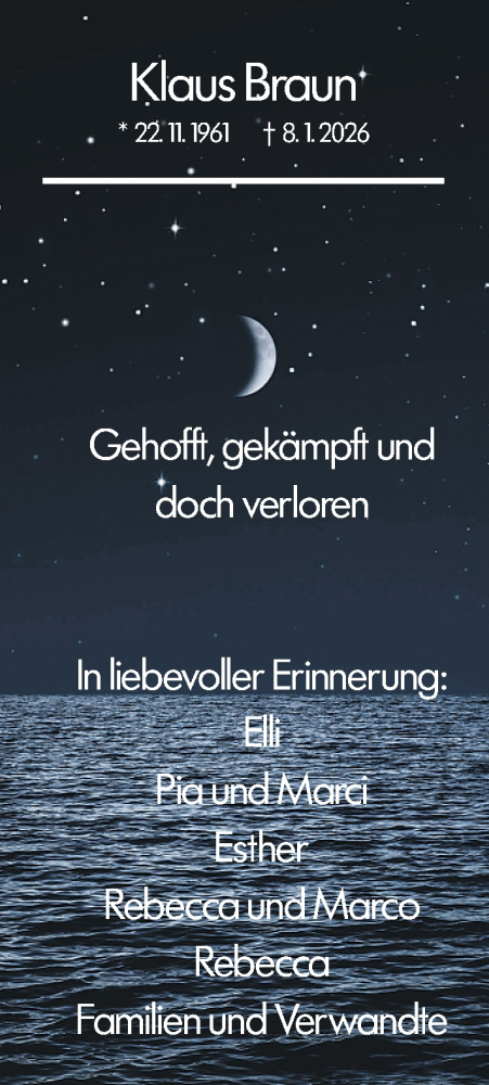 Traueranzeige von Klaus Braun von Hinterländer Anzeiger