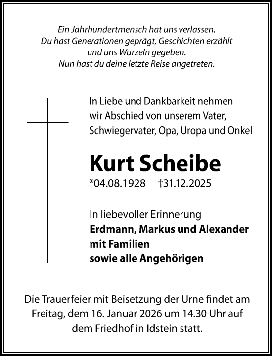 Traueranzeige von Kurt Scheibe von Idsteiner Land/Untertaunus