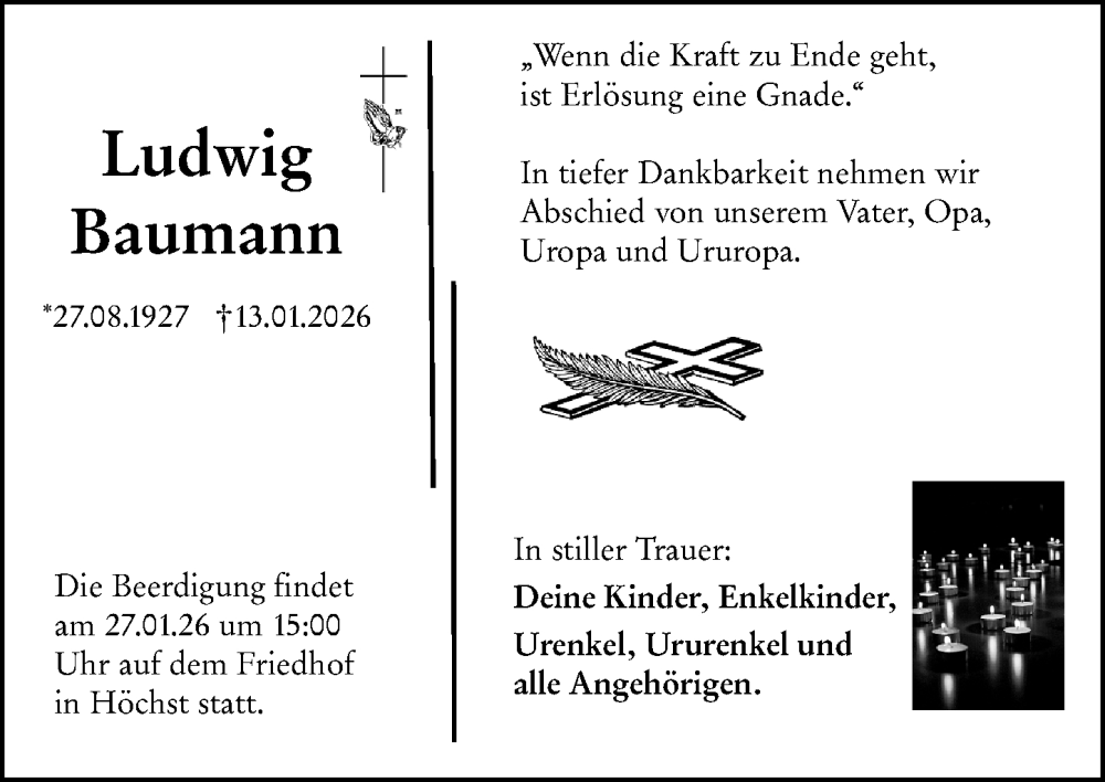  Traueranzeige für Ludwig Baumann vom 24.01.2026 aus Odenwälder Echo