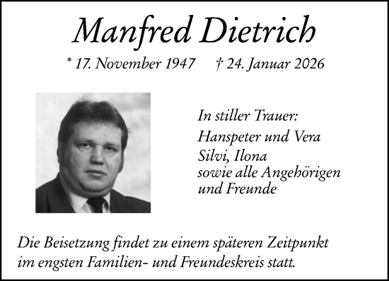 Traueranzeige von Manfred Dietrich von Hinterländer Anzeiger