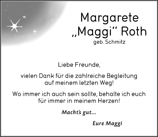 Traueranzeige von Margarete Roth von Wetzlarer Neue Zeitung