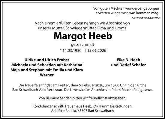 Traueranzeige von Margot Heeb von Idsteiner Land/Untertaunus