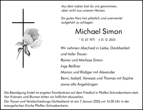Traueranzeige von Michael Simon von Allgemeine Zeitung Rheinhessen-Nahe