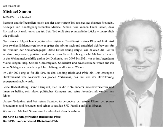 Traueranzeige von Michael Simon von Allgemeine Zeitung Rheinhessen-Nahe