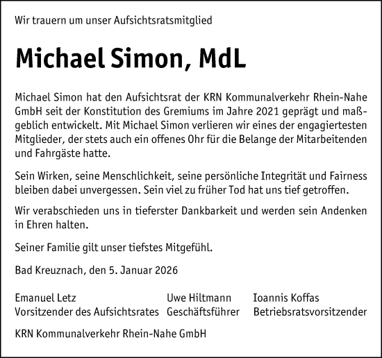 Traueranzeige von Michael Simon von Allgemeine Zeitung Rheinhessen-Nahe