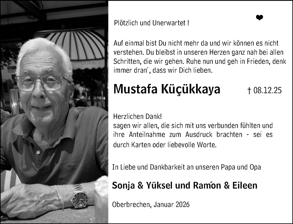  Traueranzeige für Mustafa Kücükkaya vom 29.01.2026 aus Camberger Anzeiger
