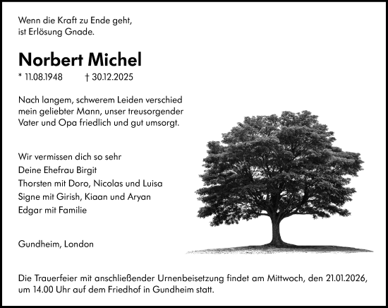 Traueranzeige von Norbert Michel von Wormser Zeitung